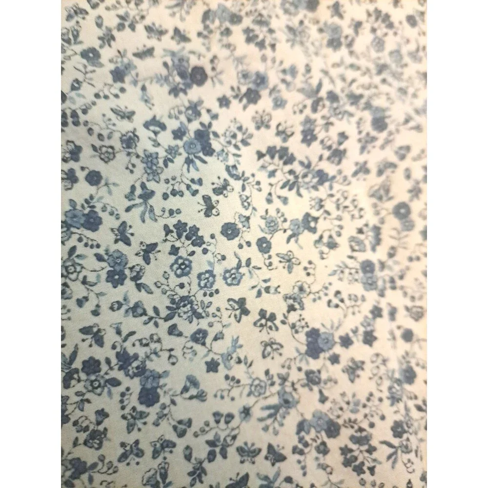 Blue Floral Curtain Panel Cotton Handmade Cottage Garden Country 42x42